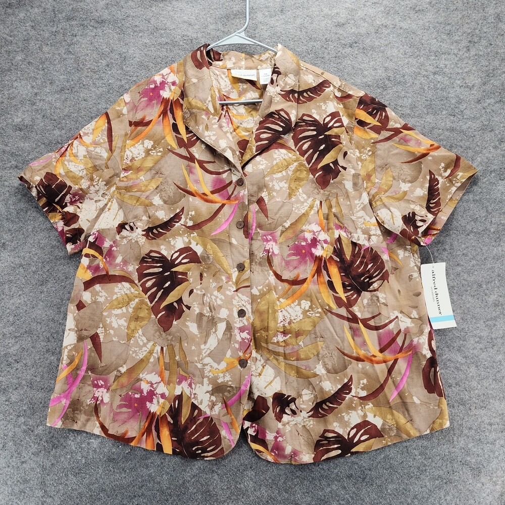 Alfred Dunner Top Womens 20W Button Up Brown Floral